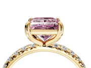 Solitaire Engagement Ring Setting for Fancy Pink Princess Cut Center with Shared-Prong Accents and Prong Head in Yellow Gold