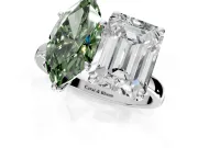 Fancy Green Marquise and Emerald Cut Lab-Grown Diamond Toi et Moi Engagement Ring with Prong-Set Stones in Platinum