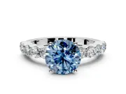 Shared-Prong Engagement Ring Setting for Fancy Blue Round Cut Center with Graduated Accents and Prong Head in Sterling Silver