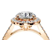 Halo Engagement Ring Setting for Round Cut Center with Raised Halo, Pave Band and Prong Head in Rose Gold