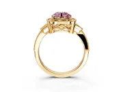 Halo Engagement Ring Setting for Fancy Pink Round Cut Center with Milgrain Rim, Pave Band and Prong Head in Yellow Gold