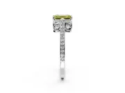 Cathedral Engagement Ring Setting for Fancy Yellow Emerald Cut Center with Antique-Style Pave Band and Prong Head in White Gold