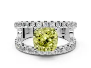 Solitaire Engagement Ring Setting for Fancy Yellow Cushion Cut Center with Wide-Open Split Shank and Prong Head in Platinum