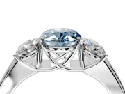 3 Stone Engagement Ring Setting for Fancy Blue Oval Center with Raised Basket Heads and Prong Head in Platinum