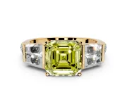 Channel-Set Engagement Ring Setting for Fancy Yellow Asscher Cut Center with Baguette Band and Prong Head in Yellow Gold