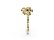 Halo Engagement Ring Setting for Fancy Yellow Heart-Shaped Center with Metal-Rimmed Halo, Pave Band and Prong Head in Yellow Gold