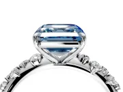 Cluster Engagement Ring Setting for Fancy Blue Asscher Cut Center with Round Cut Accent Band and Prong Head in Sterling Silver