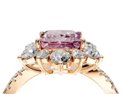 Floral Halo Engagement Ring Setting for Fancy Pink Princess Cut Center with Pave Accents and Prong Head in Rose Gold