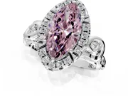 Halo Engagement Ring Setting for Fancy Pink Marquise Center with Open Scroll Shoulders and Prong Head in Platinum