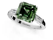 3 Stone Engagement Ring Setting for Fancy Green Asscher Cut Center with Baguette Accents and Prong Head in Sterling Silver