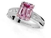 Solitaire Engagement Ring Setting for Fancy Pink Emerald Cut Center with Princess Cut Channel Band and Prong Head in Platinum