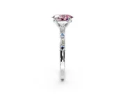 Baguette Engagement Ring Setting for Fancy Pink Oval Center with Alternating Bar-Set Band and Prong Head in Platinum