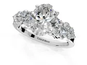 Cluster Engagement Ring Setting for Oval Center with 2-Row Shoulder Clusters and Prong Head in Platinum