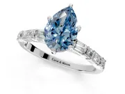 Baguette Engagement Ring Setting for Fancy Blue Pear-Shaped Center with Alternating Bar-Set Band and Prong Head in Sterling Silver