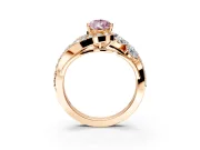 Halo Engagement Ring Setting for Fancy Pink Pear-Shaped Center with Marquise and Pave Bypass Band and Prong Head in Rose Gold