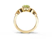 Leaf Engagement Ring Setting for Fancy Yellow Oval Center with Milgrain Accent Band and Prong Head in Yellow Gold