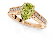 Solitaire Engagement Ring Setting for Fancy Yellow Pear-Shaped Center with Engraved Pave Band and Prong Head in Rose Gold