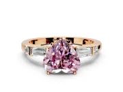 Bar-Set Engagement Ring Setting for Fancy Pink Heart-Shaped Center with Tapered Baguette Accents and Prong Head in Rose Gold