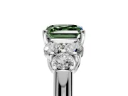 Cluster Engagement Ring Setting for Fancy Green Asscher Cut Center with Round Cut Accent Frame and Prong Head in Platinum