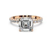 Solitaire Engagement Ring Setting for Asscher Cut Center with Micro Pave Band and Prong Head in Rose Gold