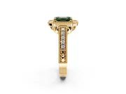 Milgrain Halo Engagement Ring Setting for Fancy Green Emerald Cut Center with Pave Band and Prong Head in Yellow Gold