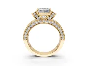Pave Engagement Ring Setting for Princess Cut Center with Curved Accent Rows, Openwork and Prong Head in Yellow Gold