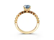 Solitaire Engagement Ring Setting for Fancy Blue Oval Center with Bezel-Dot Beaded Band and Prong Head in Yellow Gold