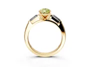 3 Stone Engagement Ring Setting for Fancy Yellow Pear-Shaped Center with Tapered Baguettes, Plain Band and Prong Head in Yellow Gold