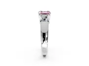 3 Stone Engagement Ring Setting for Fancy Pink Asscher Cut Center with Raised Basket Heads and Prong Head in Platinum