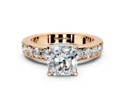 Solitaire Engagement Ring Setting for Cushion Cut Center with Channel-Set Accents and Prong Head in Rose Gold