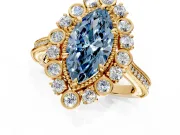 Milgrain Halo Engagement Ring Setting for Fancy Blue Marquise Center with Bezel Point Accents and Prong Head in Yellow Gold