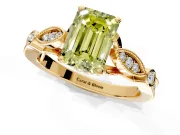 Solitaire Engagement Ring Setting for Fancy Yellow Emerald Cut Center with Marquise and Bezel Accents and Prong Head in Yellow Gold