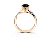 Baguette Engagement Ring Setting for Fancy Black Round Cut Center with Alternating Bar-Set Band and Prong Head in Rose Gold