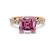 Solitaire Engagement Ring Setting for Fancy Pink Asscher Cut Center with Large Accents and Prong Head in Rose Gold