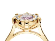 Single Halo Engagement Ring Setting for Fancy Pink Marquise Center with Corner Claws, Plain Band and Prong Head in Yellow Gold