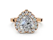 Halo Engagement Ring Setting for Heart-Shaped Center with Thin Plain Band and Prong Head in Rose Gold