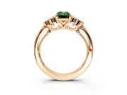 Cluster Engagement Ring Setting for Fancy Green Emerald Cut Center with Bezel Accent Clusters and Prong Head in Rose Gold