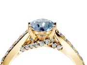 Solitaire Engagement Ring Setting for Fancy Blue Pear-Shaped Center with Crossover Accents and Prong Head in Yellow Gold