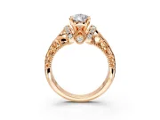 Solitaire Engagement Ring Setting for Pear-Shaped Center with Filigree Accent Basket and Prong Head in Rose Gold
