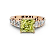 Solitaire Engagement Ring Setting for Fancy Yellow Princess Cut Center with Graduated Shared Prongs and Prong Head in Rose Gold