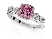 5 Stone Engagement Ring Setting for Fancy Pink Cushion Cut Center with Equal Close-Set Accents and Prong Head in Sterling Silver