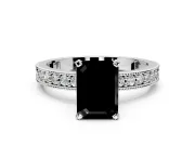 Milgrain Pave Engagement Ring Setting for Fancy Black Emerald Cut Center with Accent Band and Prong Head in Platinum