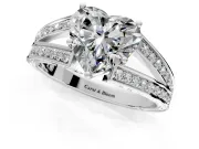 Split Shank Engagement Ring Setting for Heart-Shaped Center with Pave Split Shank and Prong Head in Platinum