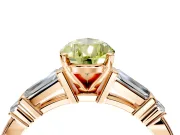 Bar-Set Engagement Ring Setting for Fancy Yellow Pear-Shaped Center with Tapered Baguette Accents and Prong Head in Rose Gold