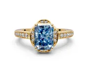 Floral Engagement Ring Setting for Fancy Blue Radiant Cut Center with Four Accent Clusters and Prong Head in Yellow Gold