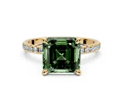 Solitaire Engagement Ring Setting for Fancy Green Asscher Cut Center with Fine Pave Narrow Band and Prong Head in Yellow Gold