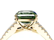 Solitaire Engagement Ring Setting for Fancy Green Asscher Cut Center with Pave Split Shank and Prong Head in Yellow Gold