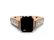Solitaire Engagement Ring Setting for Fancy Black Radiant Cut Center with Pave Cathedral Shoulders and Prong Head in Rose Gold