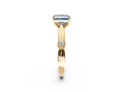 Solitaire Engagement Ring Setting for Fancy Blue Princess Cut Center with Carved Leaf Shoulders and Prong Head in Yellow Gold