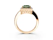 Halo Engagement Ring Setting for Fancy Green Princess Cut Center with Heart-Shaped Openwork, Pave Band and Prong Head in Rose Gold